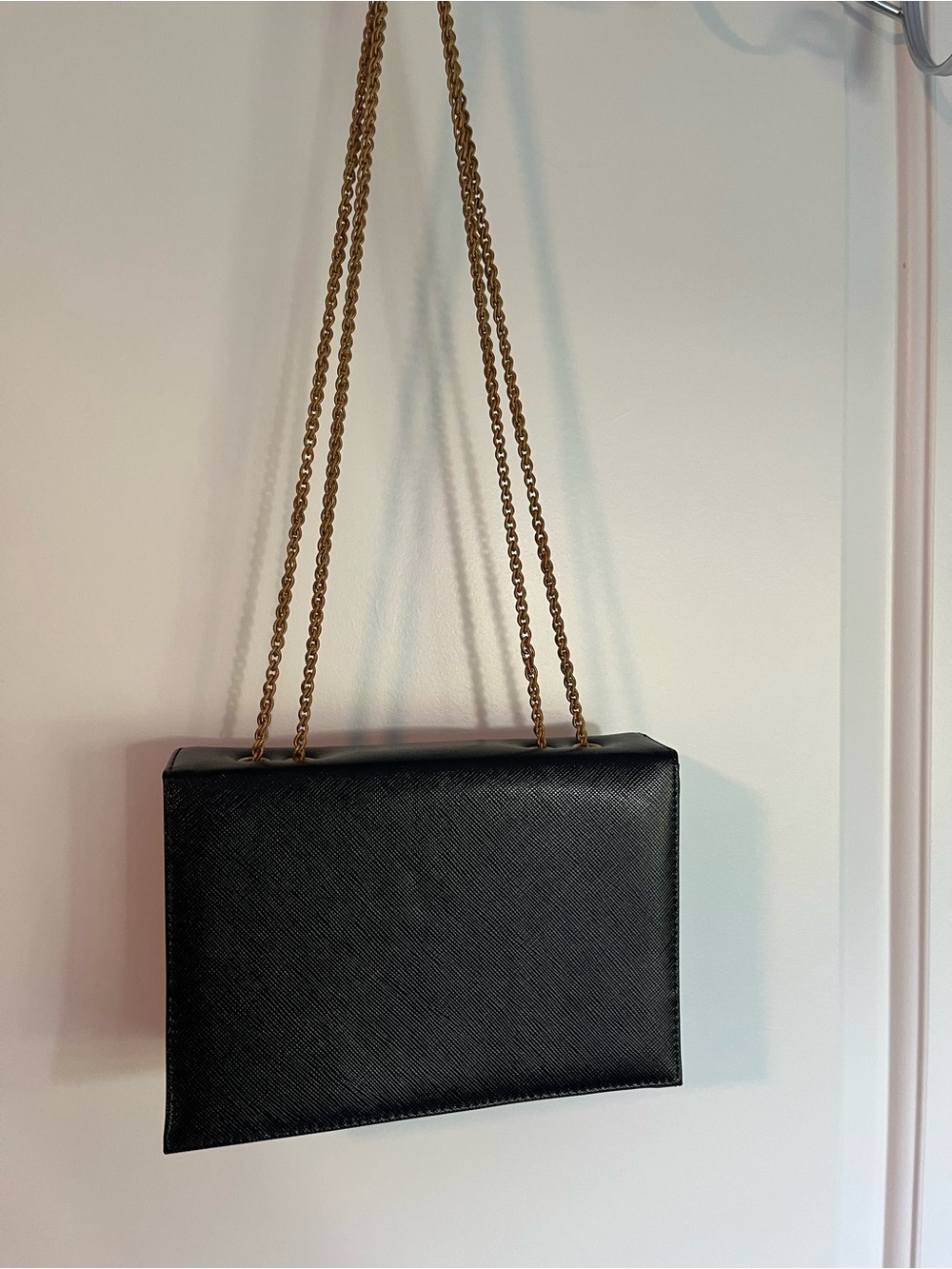Vintage La France Structured Black Bag with Gold Chain Strap